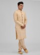 Golden Art Silk Nehru Jacket Suit